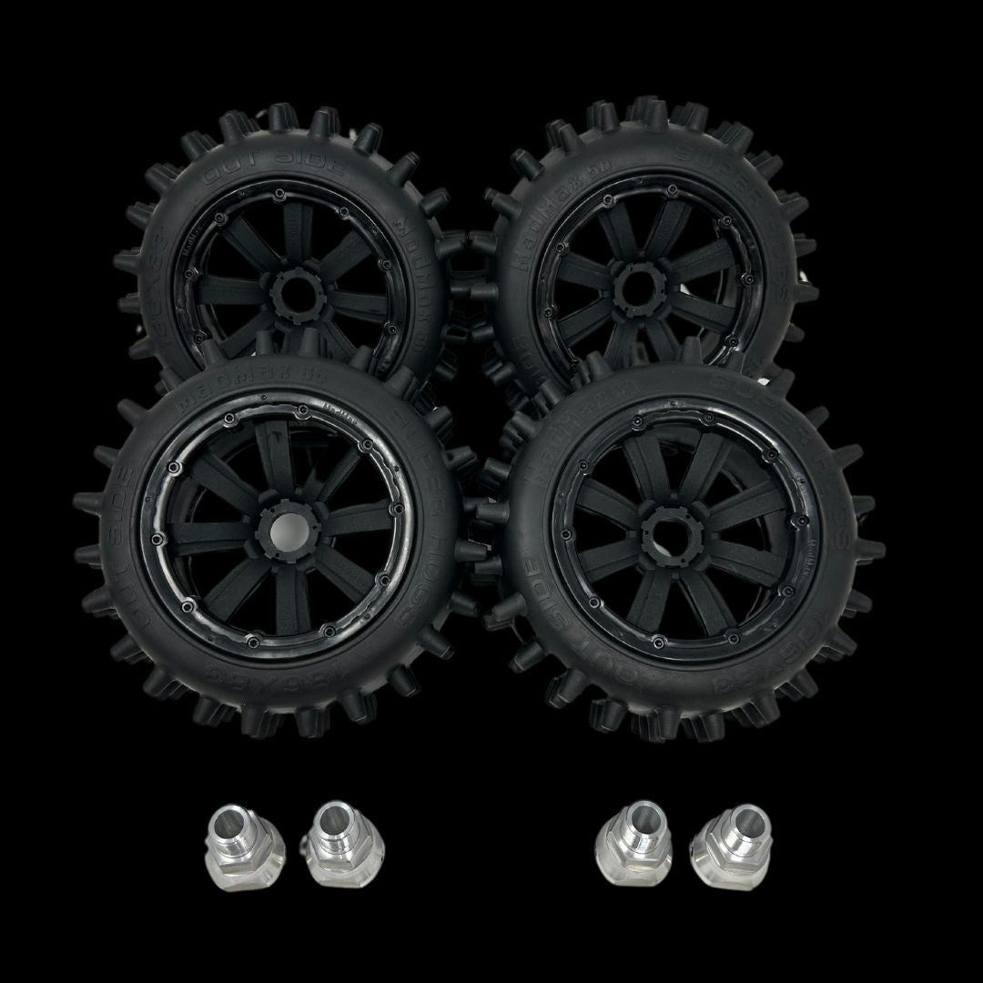 MadMax Super Hog V2 Truck 186mm Spike Wheel/Tyre Set (4) with adaptors