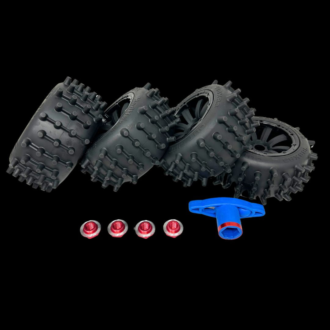 Mad Max Traxxas X-Maxx 186mm Super Hog V2 Spike Wheel/Tyre set with adapters