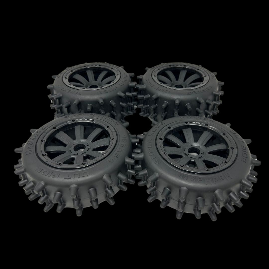MadMax Super Hog V2 Baja Front/Rear 186mm Spike Wheel/Tyre Set (4)