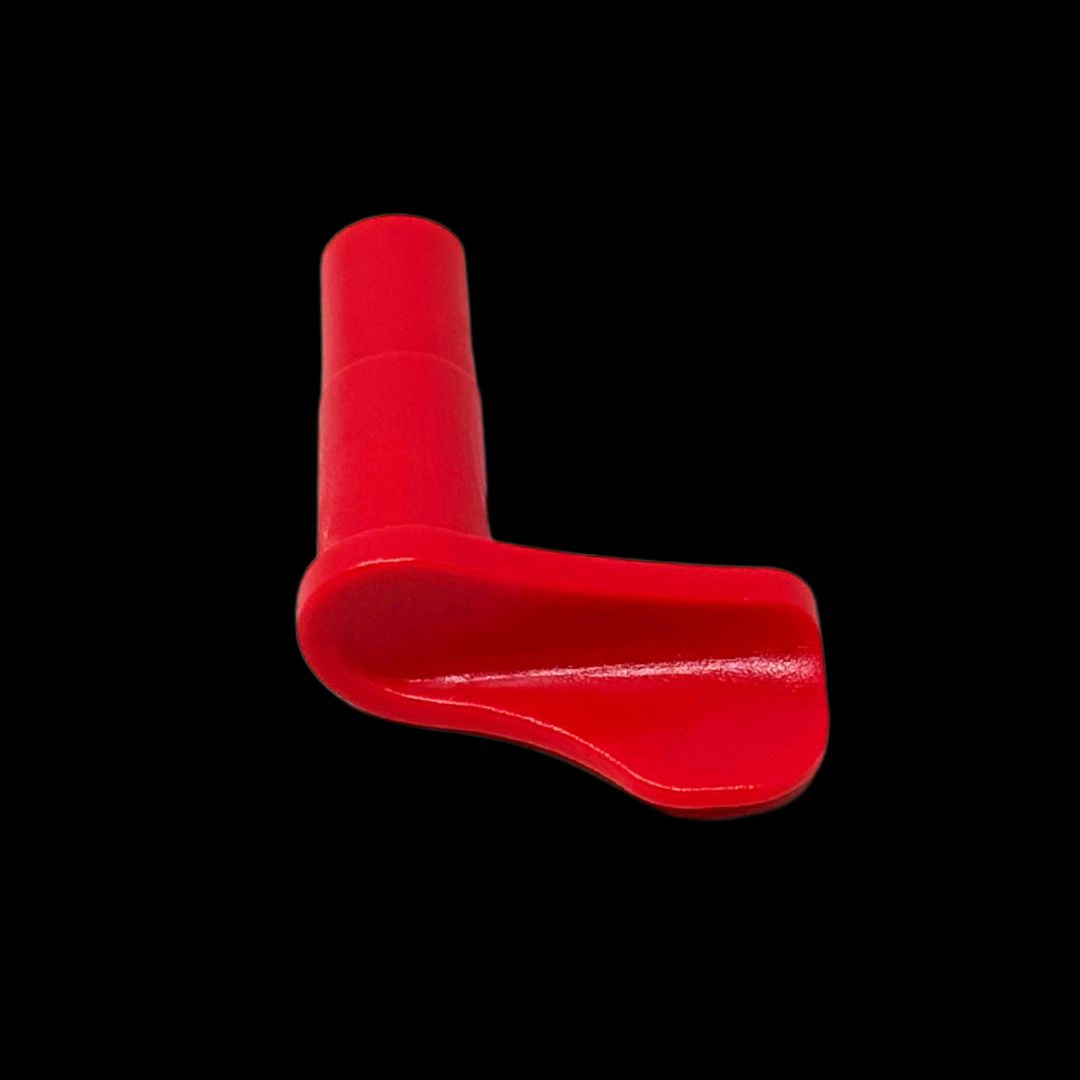 A red Walbro carburetor choke lever on a black background.