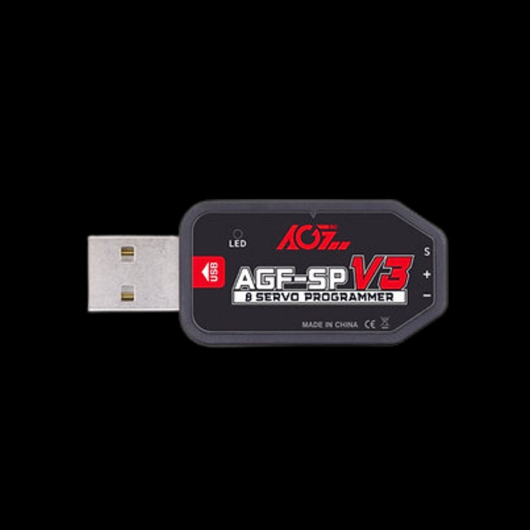 AGFRC V3 Servo Programmer, a USB program card for AGFrc servos with ASS icon mark, black color with red and white text and logos.