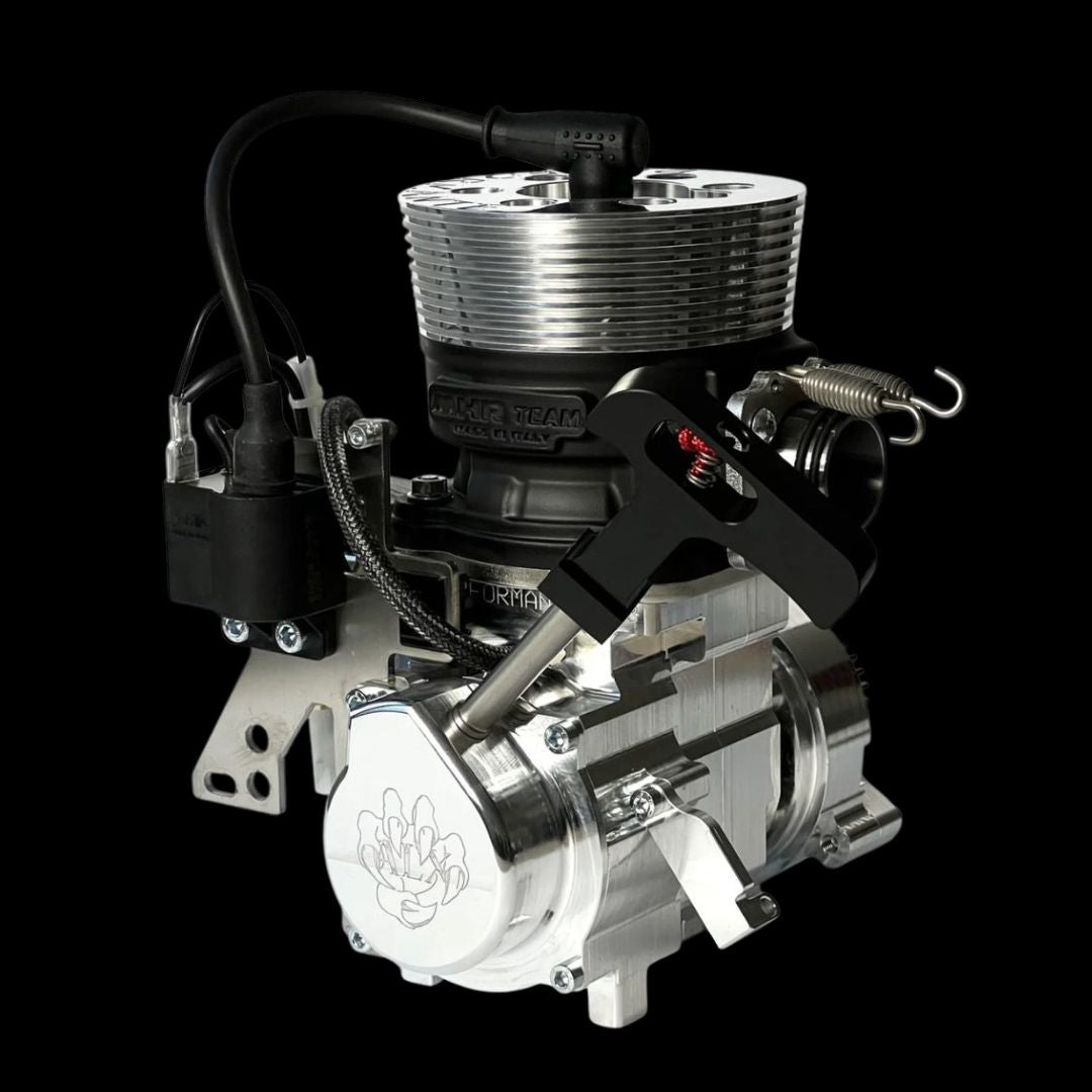 Engine block with visible branding on a black background