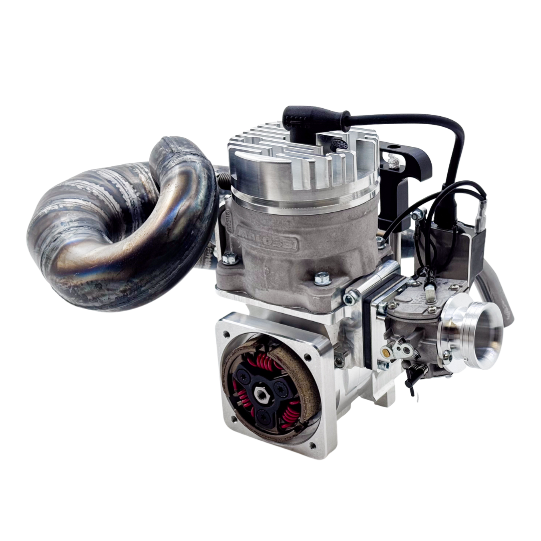 ALX 85cc Malossi GSR46 GoPed engine kit showing exhaust pipe loop and clutch