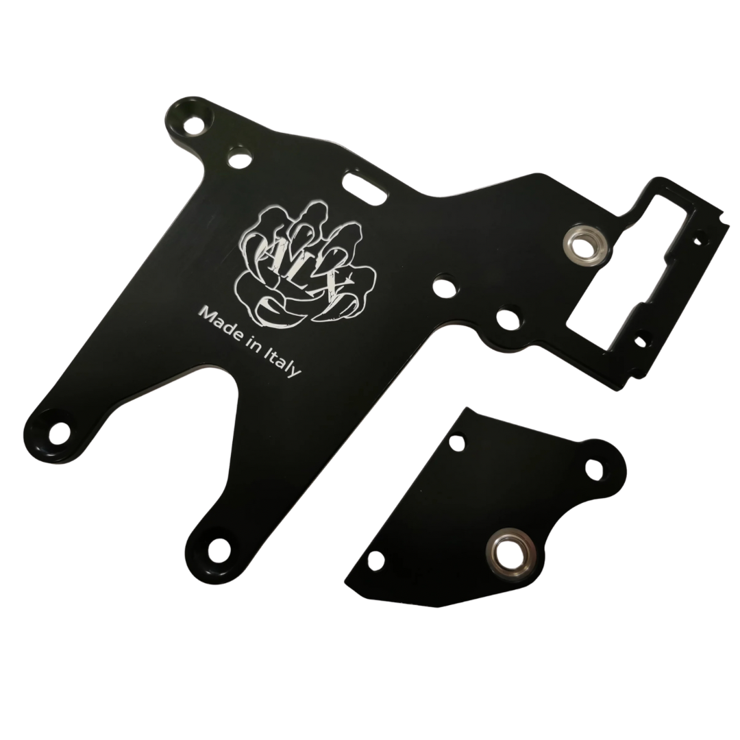 Black metal bracket with 'Made in Italy' text and logo on a white background