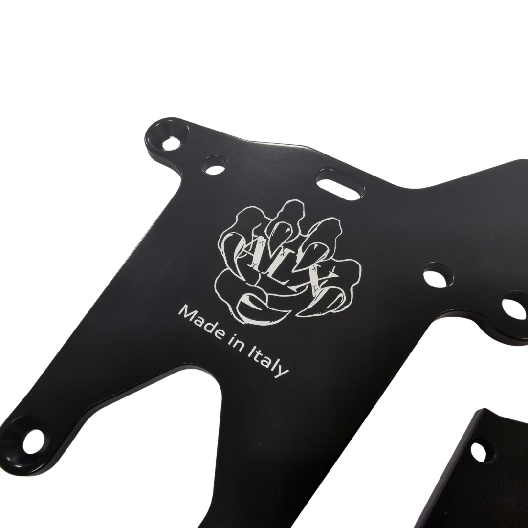Black metal bracket with 'ALX Made in Italy' logo on a white background