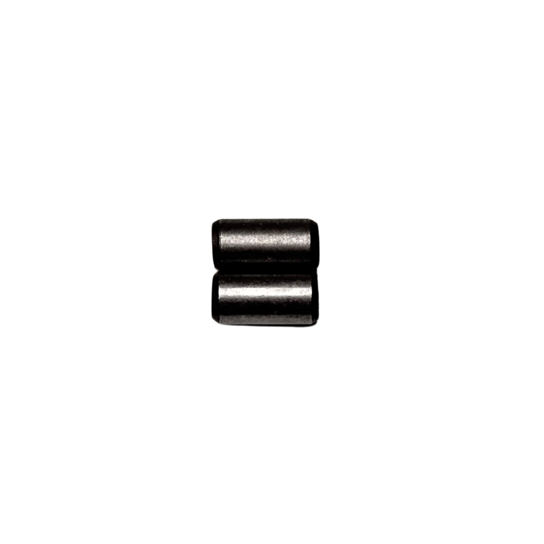 ALX crank case dowel set, 2 pieces, raw silver steel dowel pins shown front-on