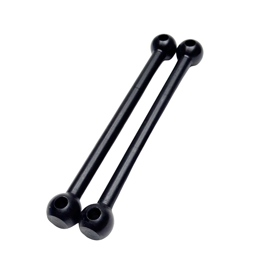 Two black metal rods with spherical ends on a white background