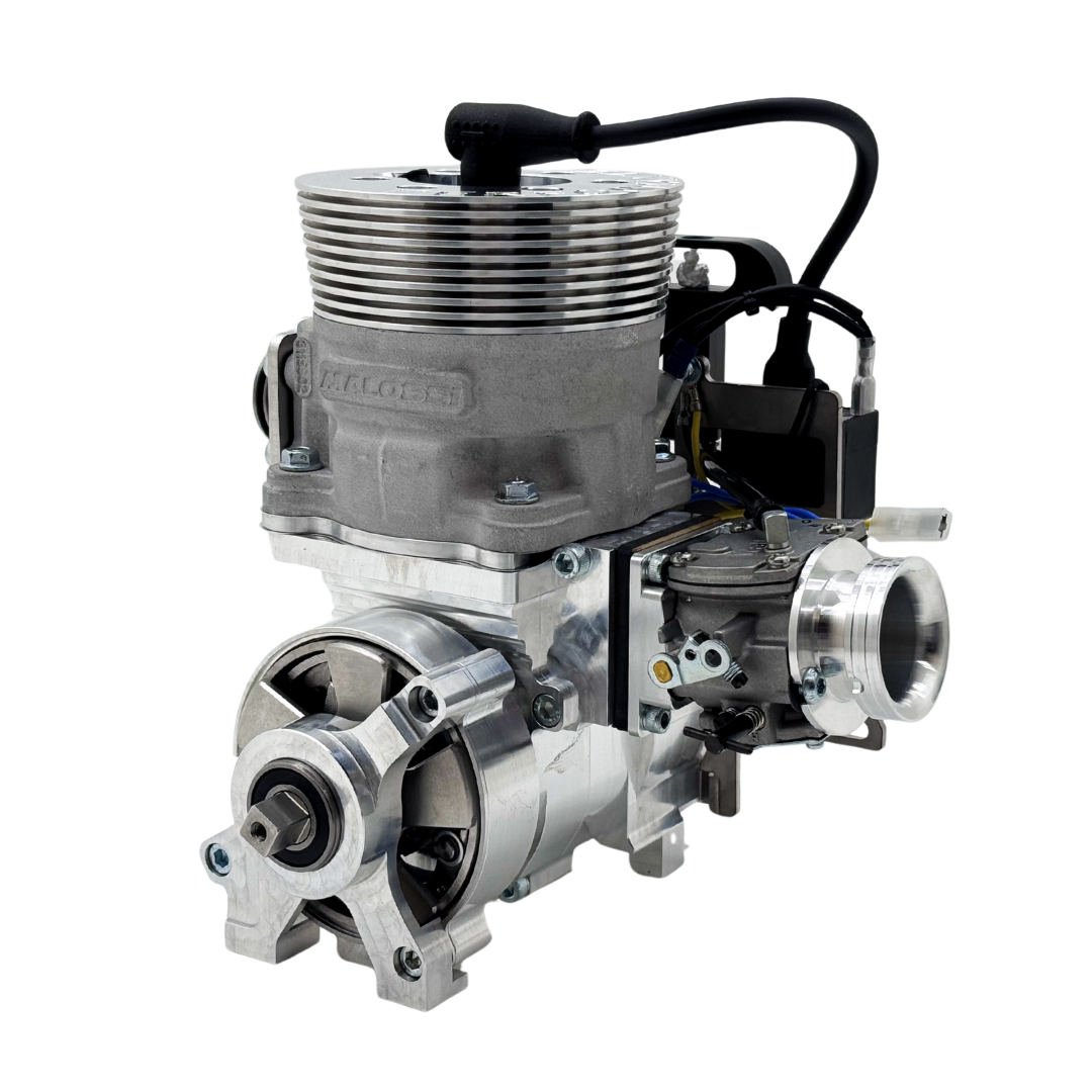 Engine block with various components on a white background