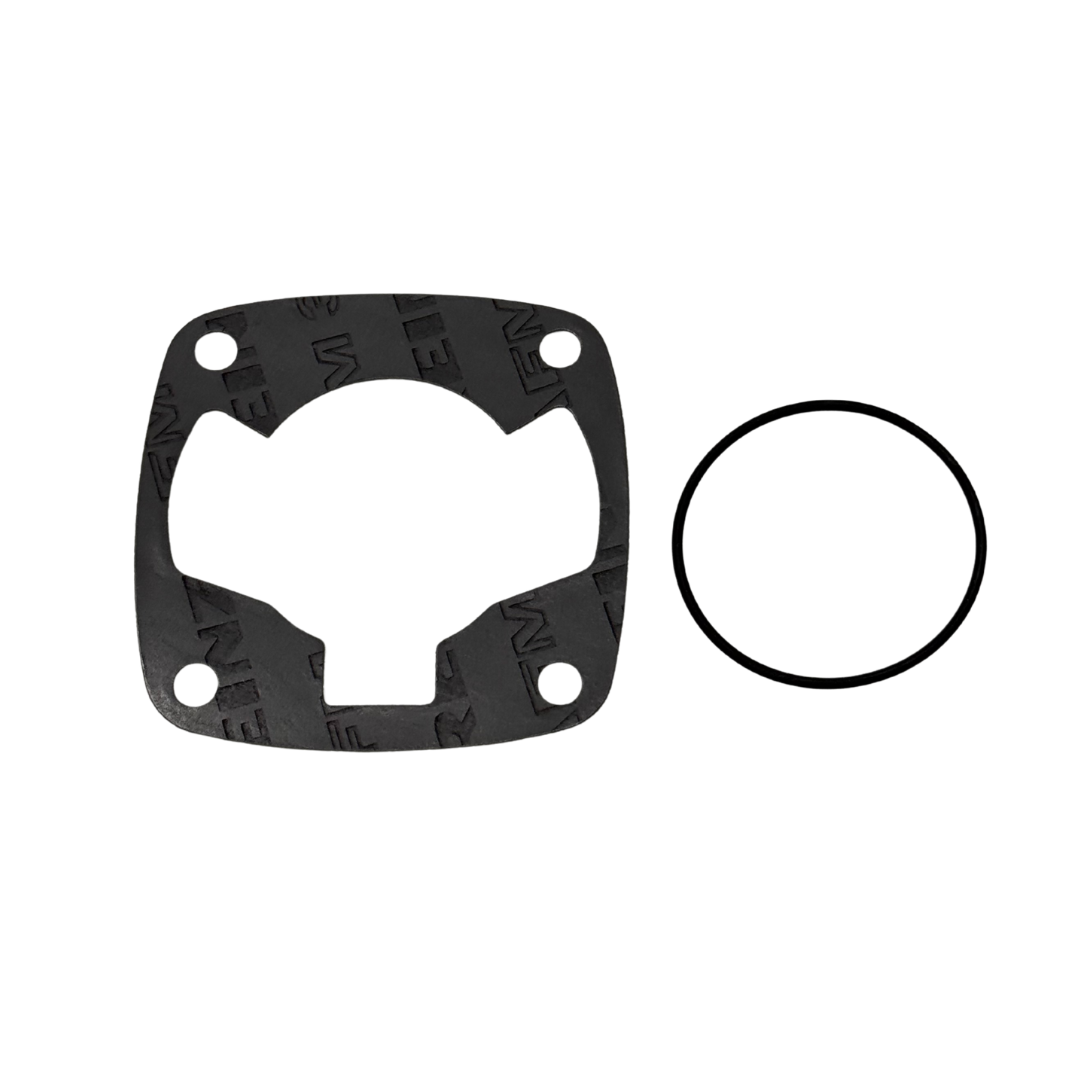 Black gasket and O-ring on a white background