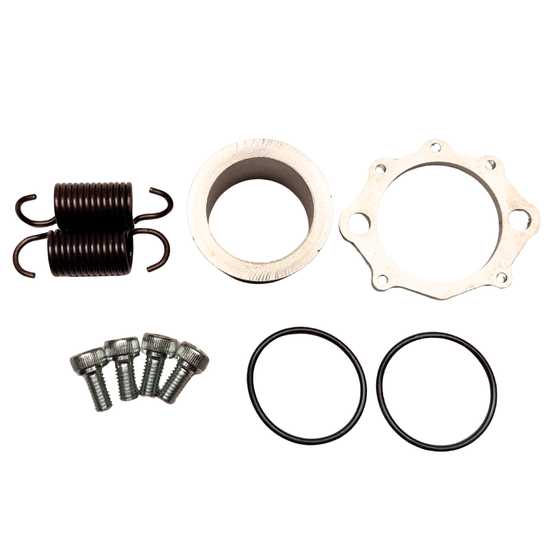 Mechanical parts including springs, washers, and gaskets on a white background