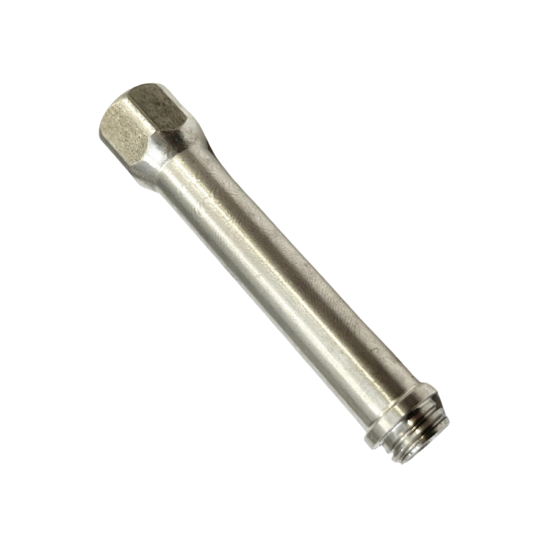 Metallic cylindrical component on a white background