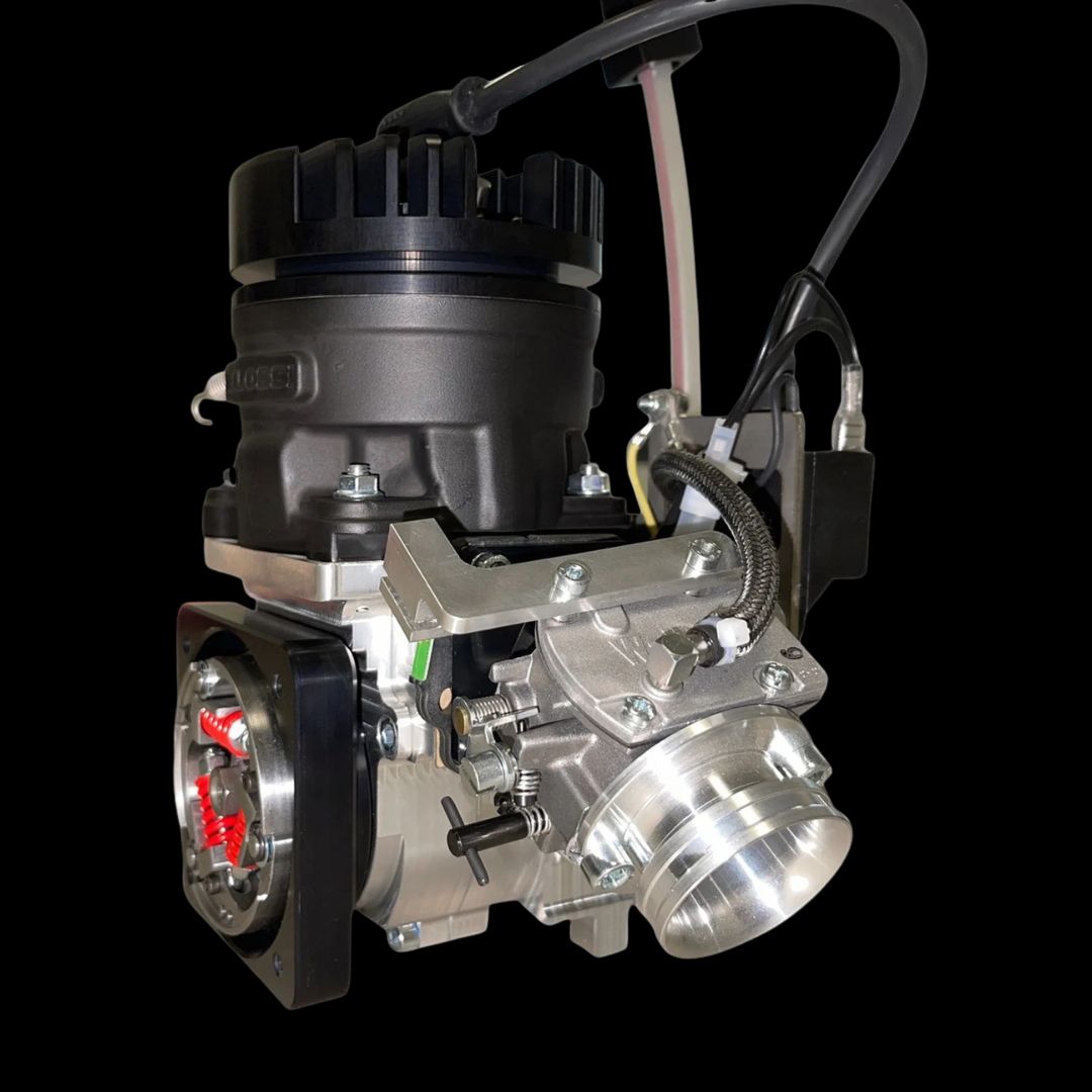 Car engine throttle body with visible brand name on a black background