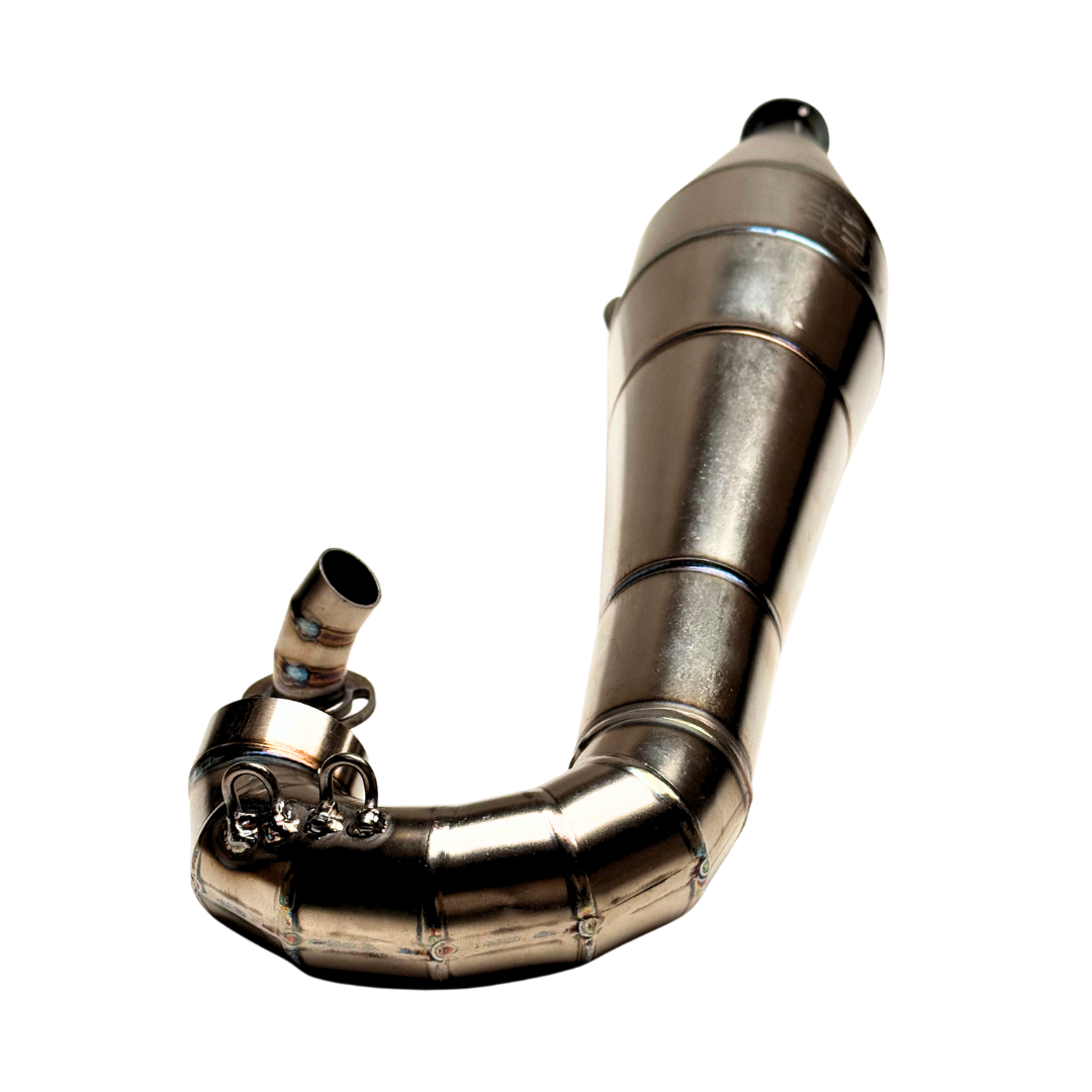 Overhead angle showing the full length of the ALX Big Bore V2 titanium pipe