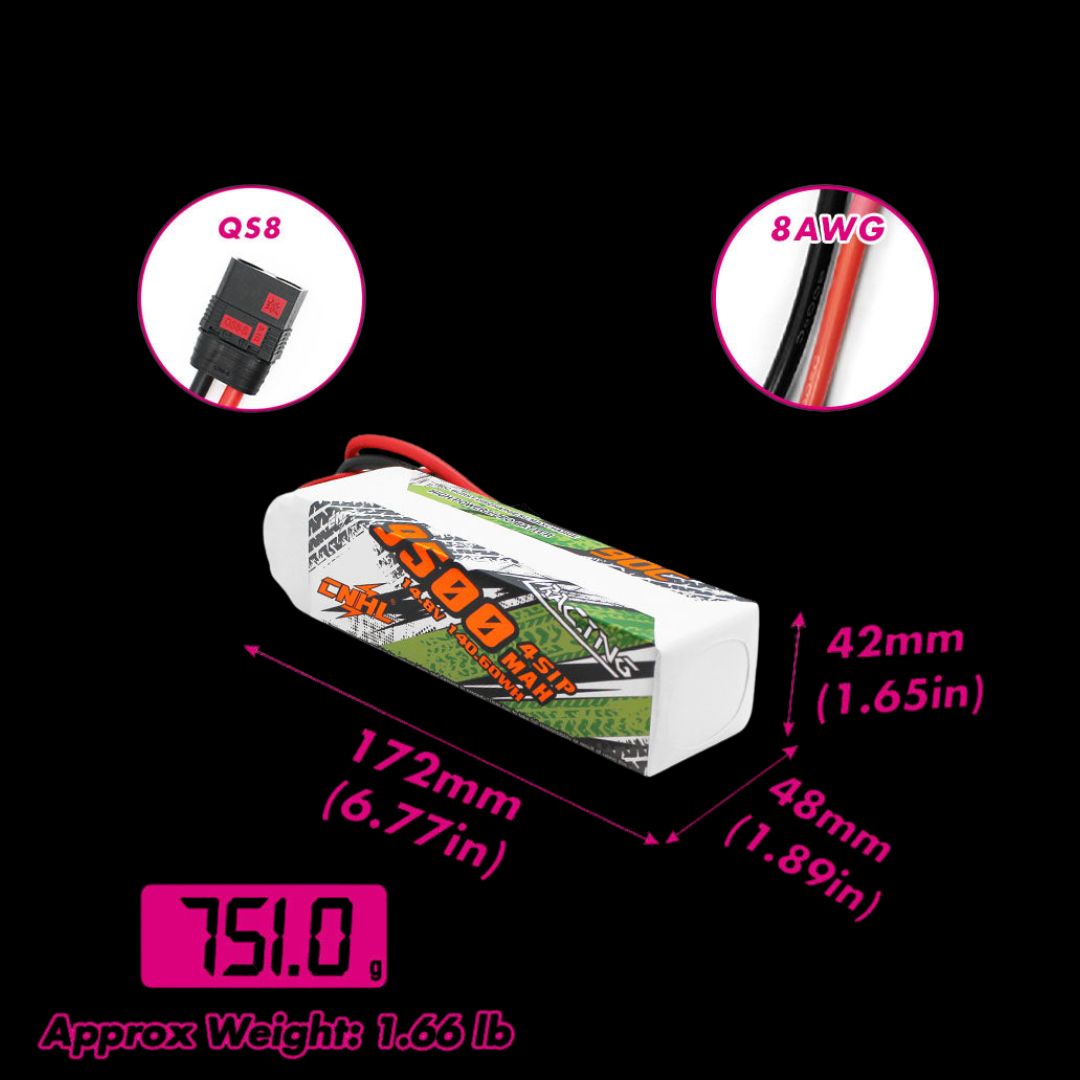 CNHL Racing Series 9500mAh 14.8V 4S 90C Lipo Battery with QS8 Plug