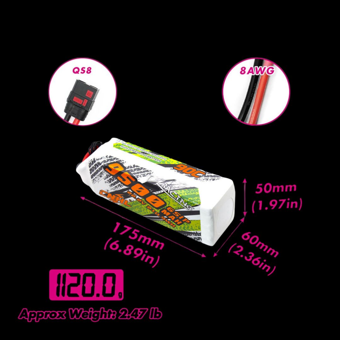 CNHL Racing Series 9500mAh 22.2V 6S 90C Lipo Battery with QS8 Plug