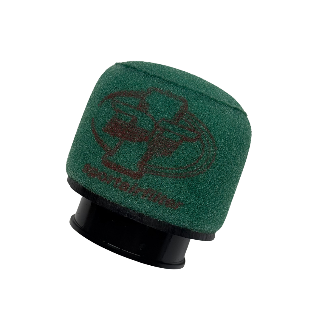 Green air filter with black logo on a white background