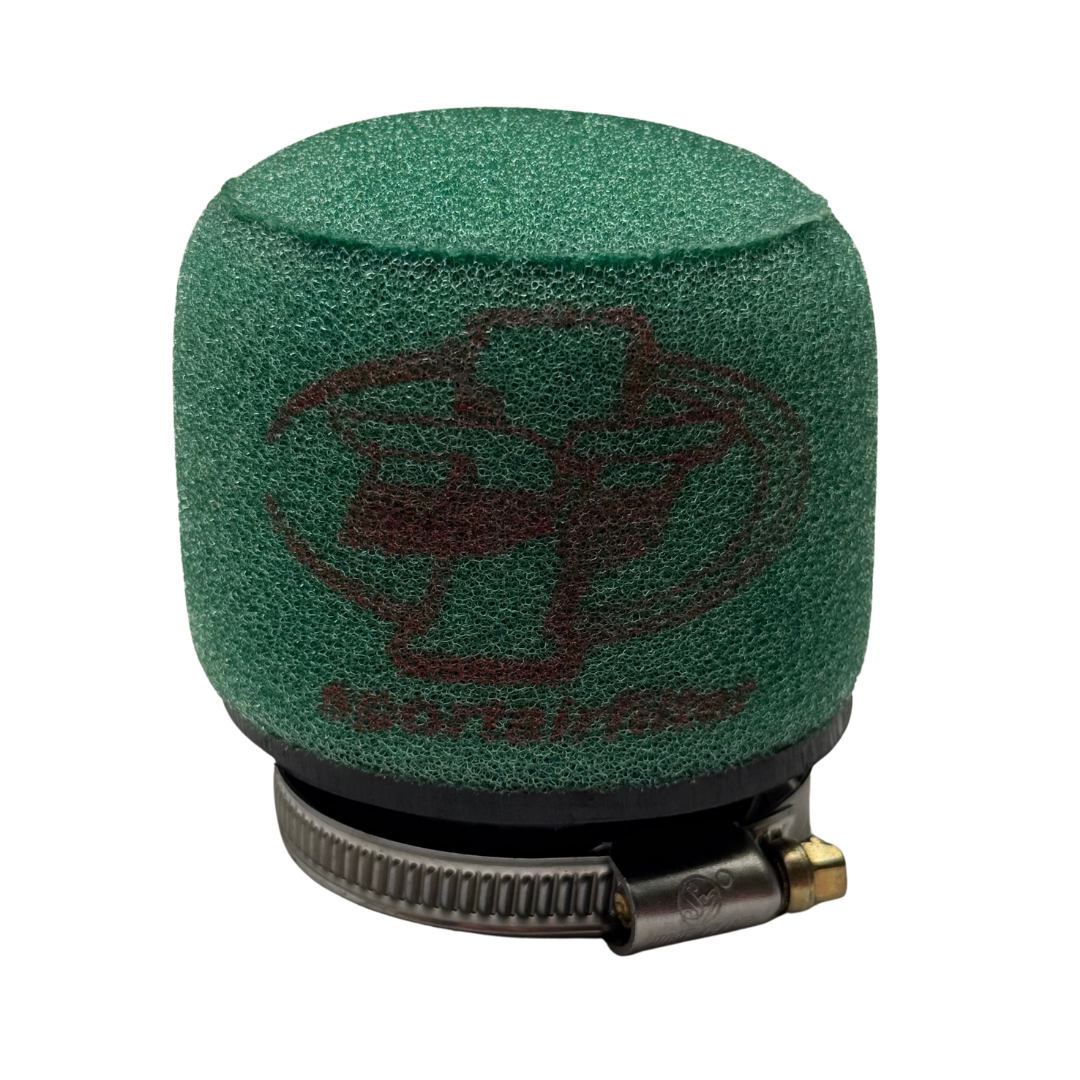 Green air filter with a brand logo on a white background