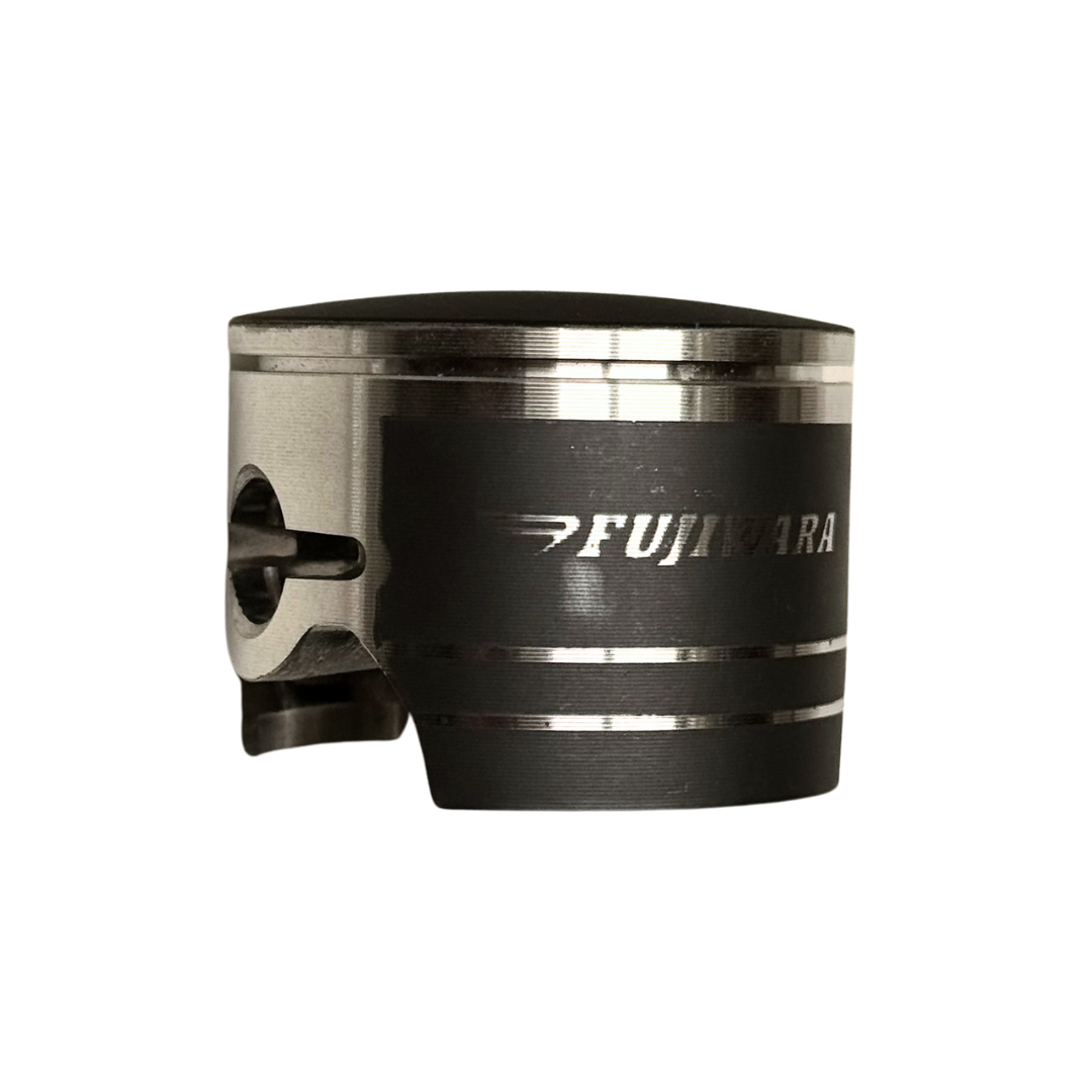 Black and silver piston with Fujiwara branding on a white background