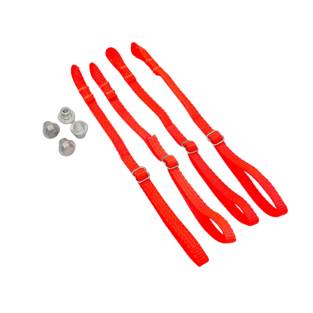 orange straps with metal hardware on a white background