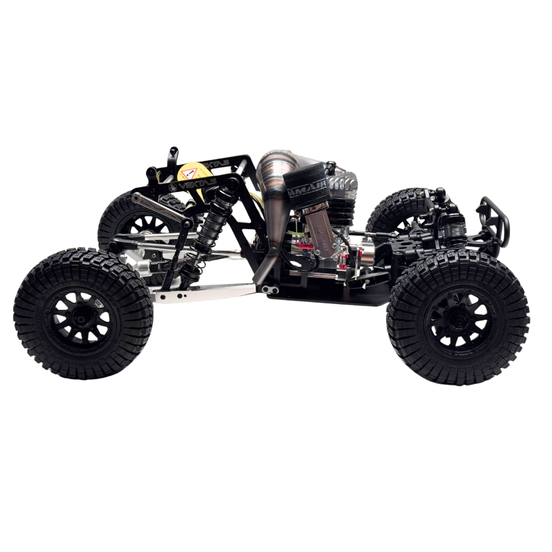 Model of a monster truck with large wheels on a white background