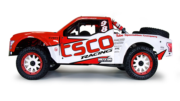 Red and white remote control truck with 'TSCO Racing' branding on a white background