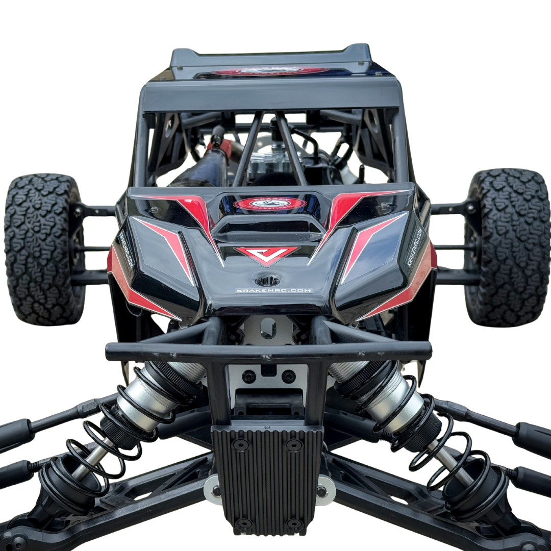 Off-road vehicle with suspension system on a white background