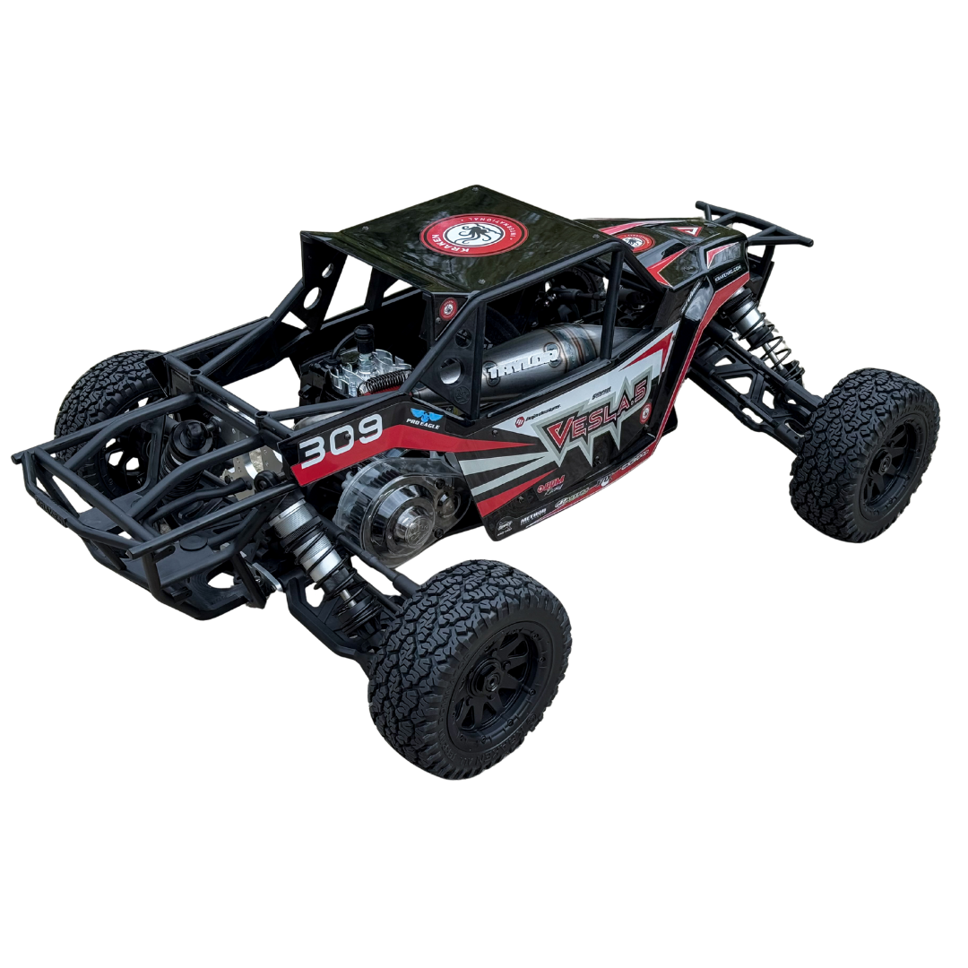 Model of a remote control off-road vehicle on a white background