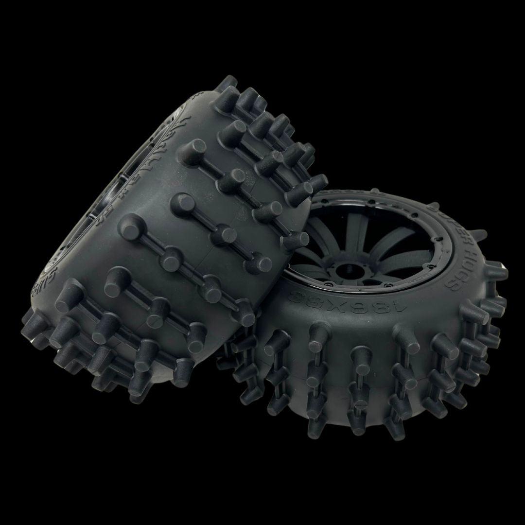 Pair of Mad Max Super Hog V2 Rear 186mm Spike Wheel/Tyres (2)