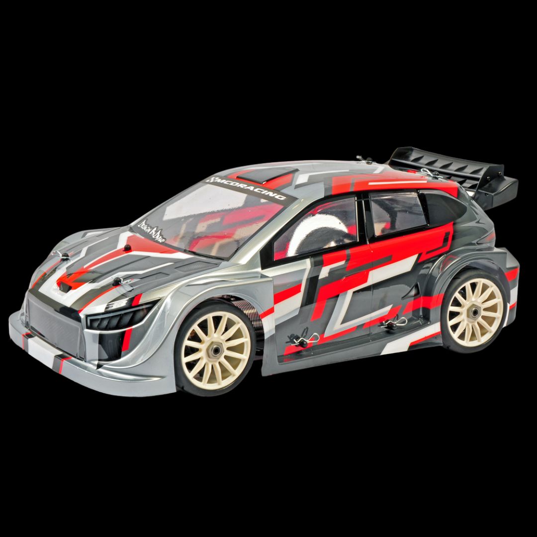 MCD OCTOX Ultimate showing a painted red and gray rally car body