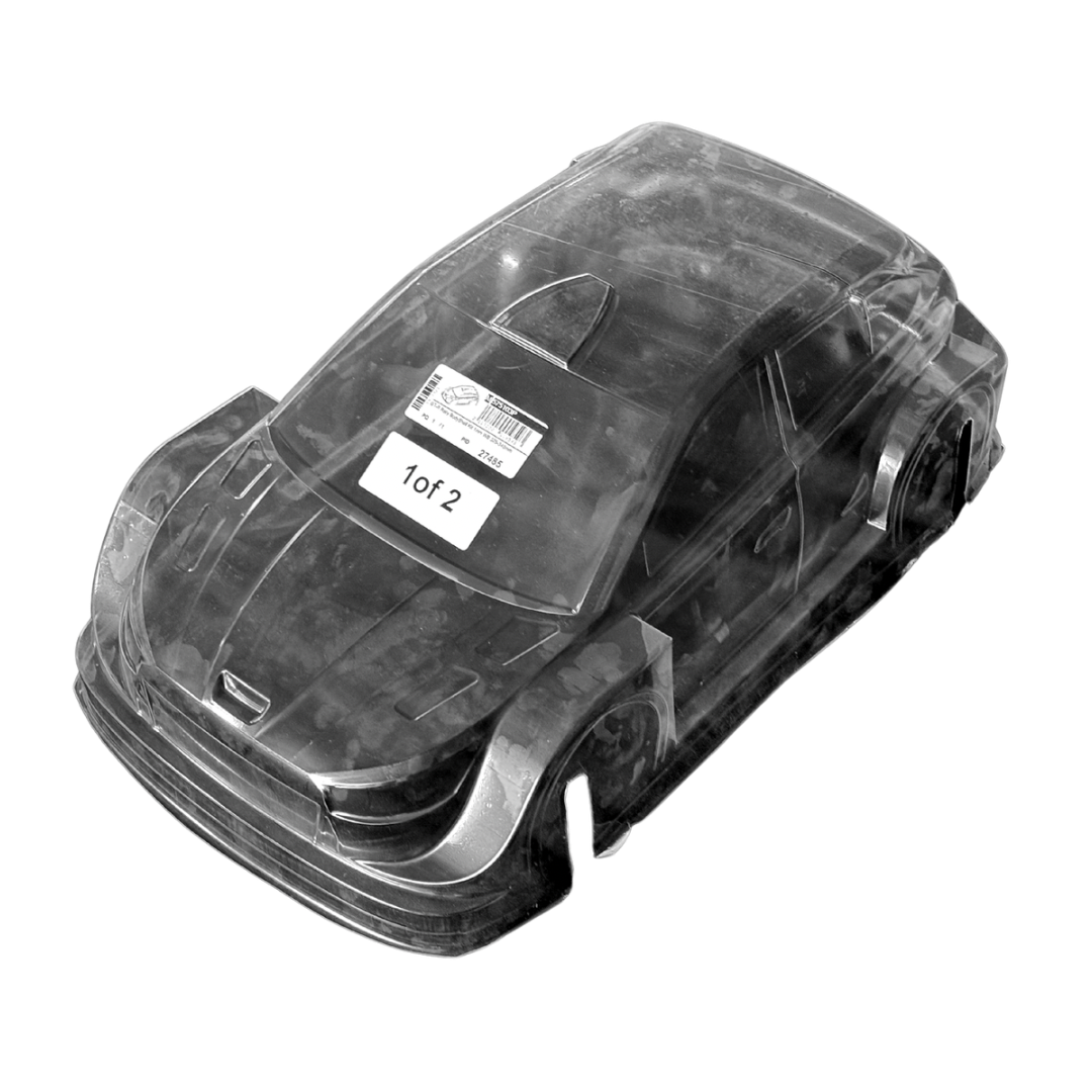MCD GT-R Rally clear body shell kit front view - 575103P