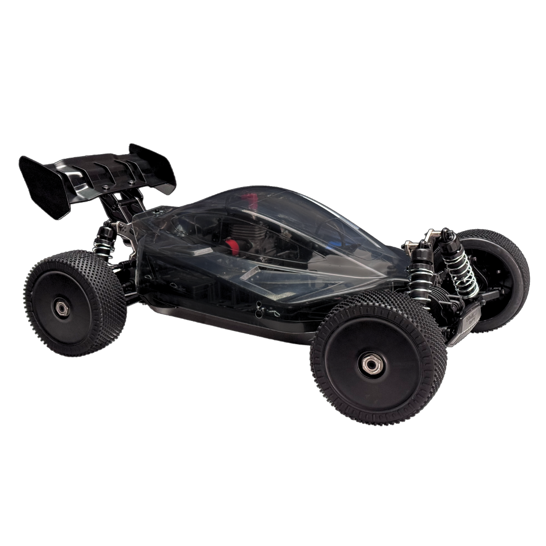 Black remote control car on a white background