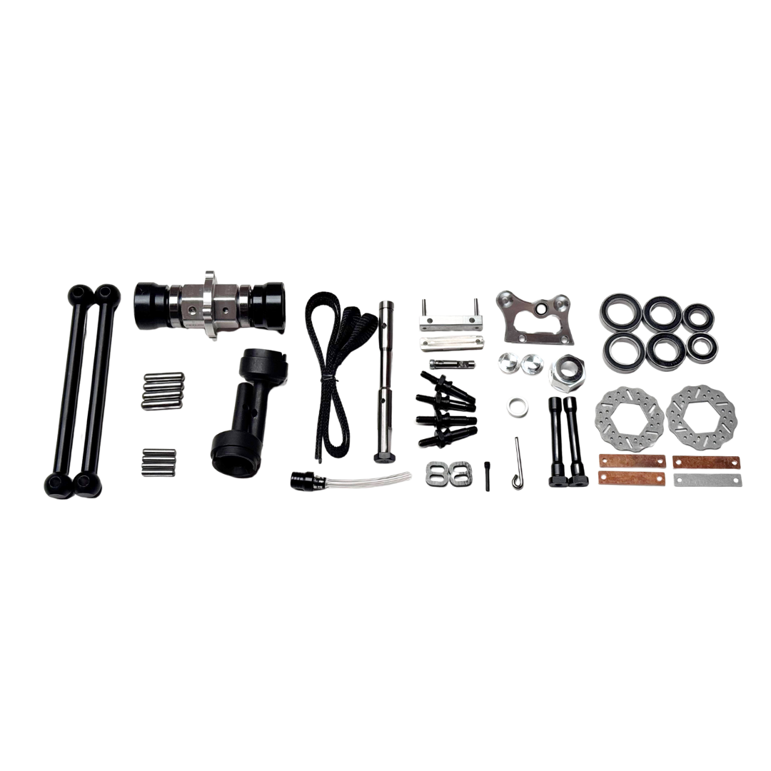 Outlaw V4 Billet Hybrid Slider kit version driveshafts, brake discs, bearings and fitting hardware