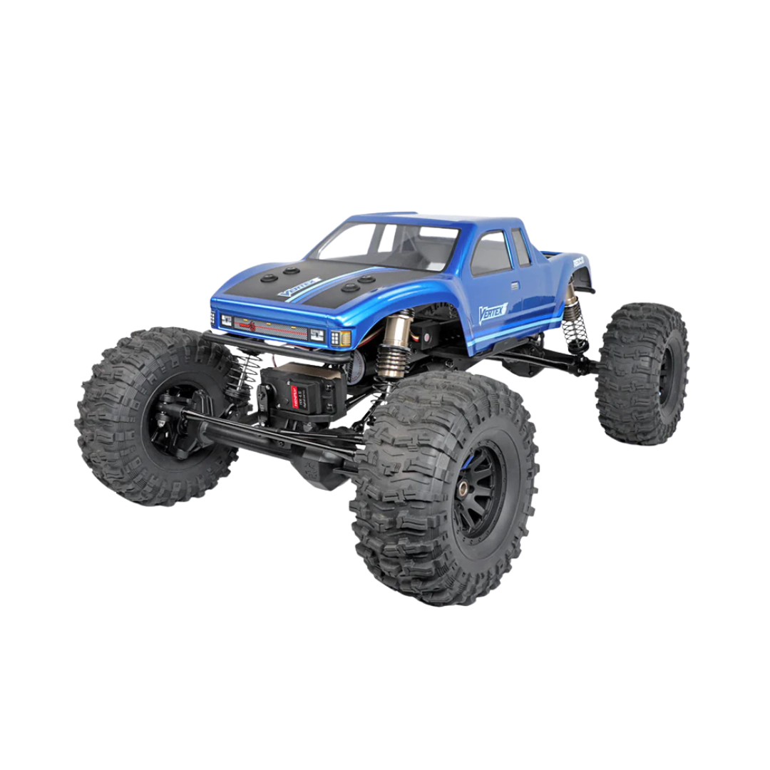 Blue and black monster truck model on a white background