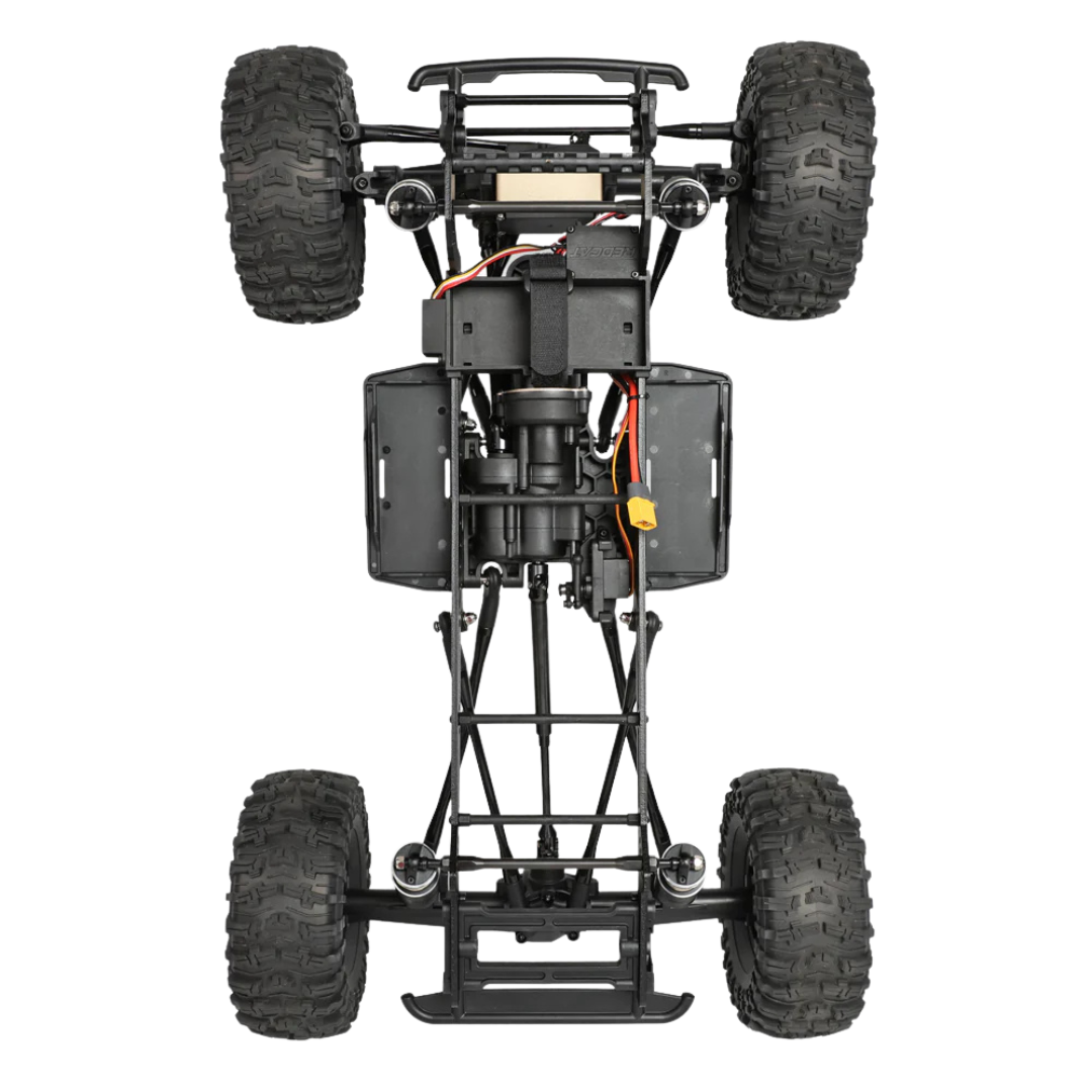 Top view of a four-wheeled off-road vehicle on a white background