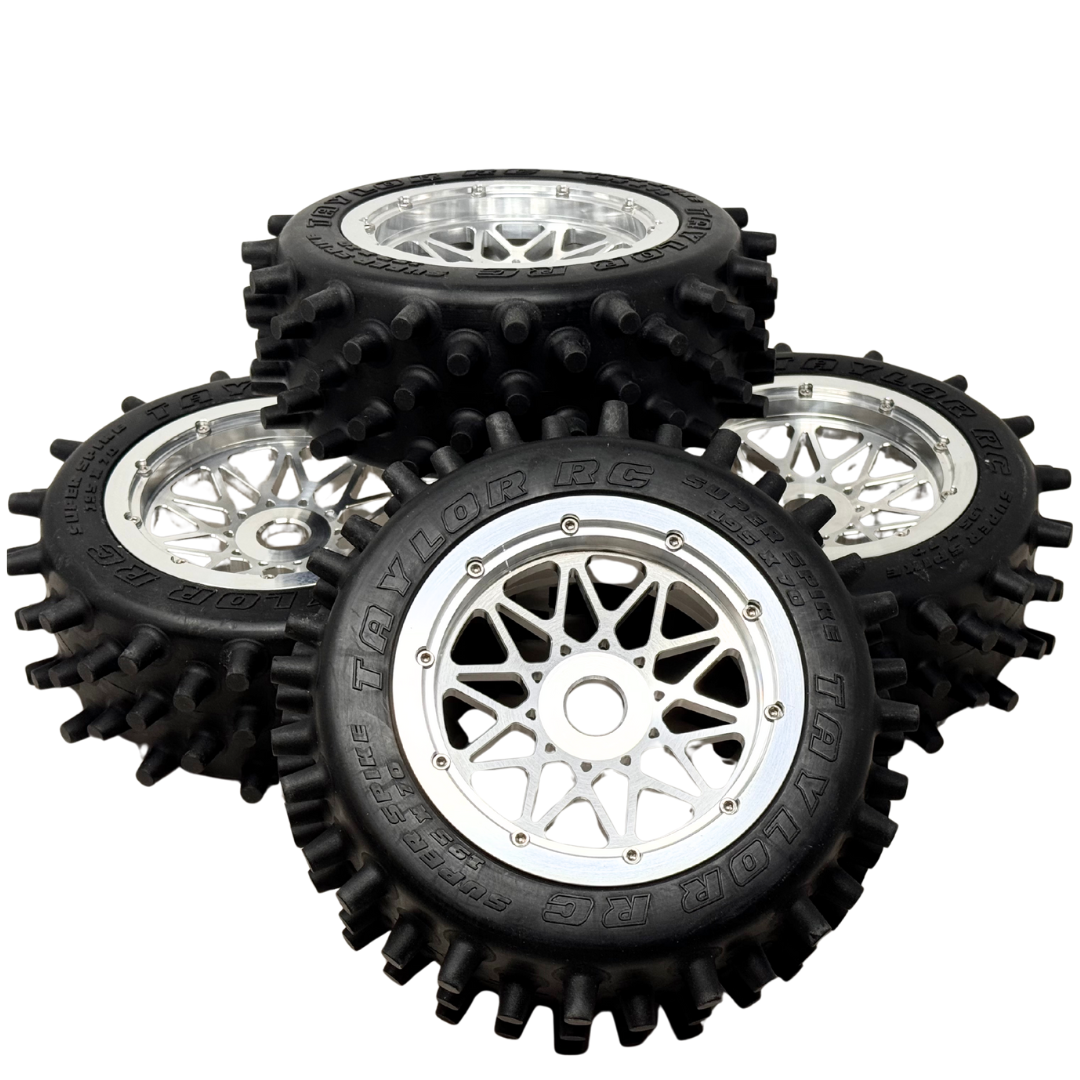 Taylor 195mm Super Spike Tyres mounted on RRC Billet Wheels (4pcs)
