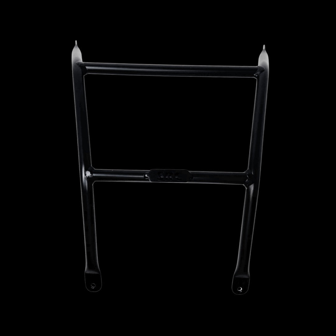 Black metal bracket on a black background