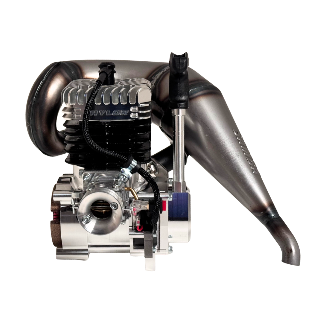 Taylor RC 50GT V2 GOPED GSR46 engine complete package, side view from an alternate angle showing the carburettor and pull-start handle