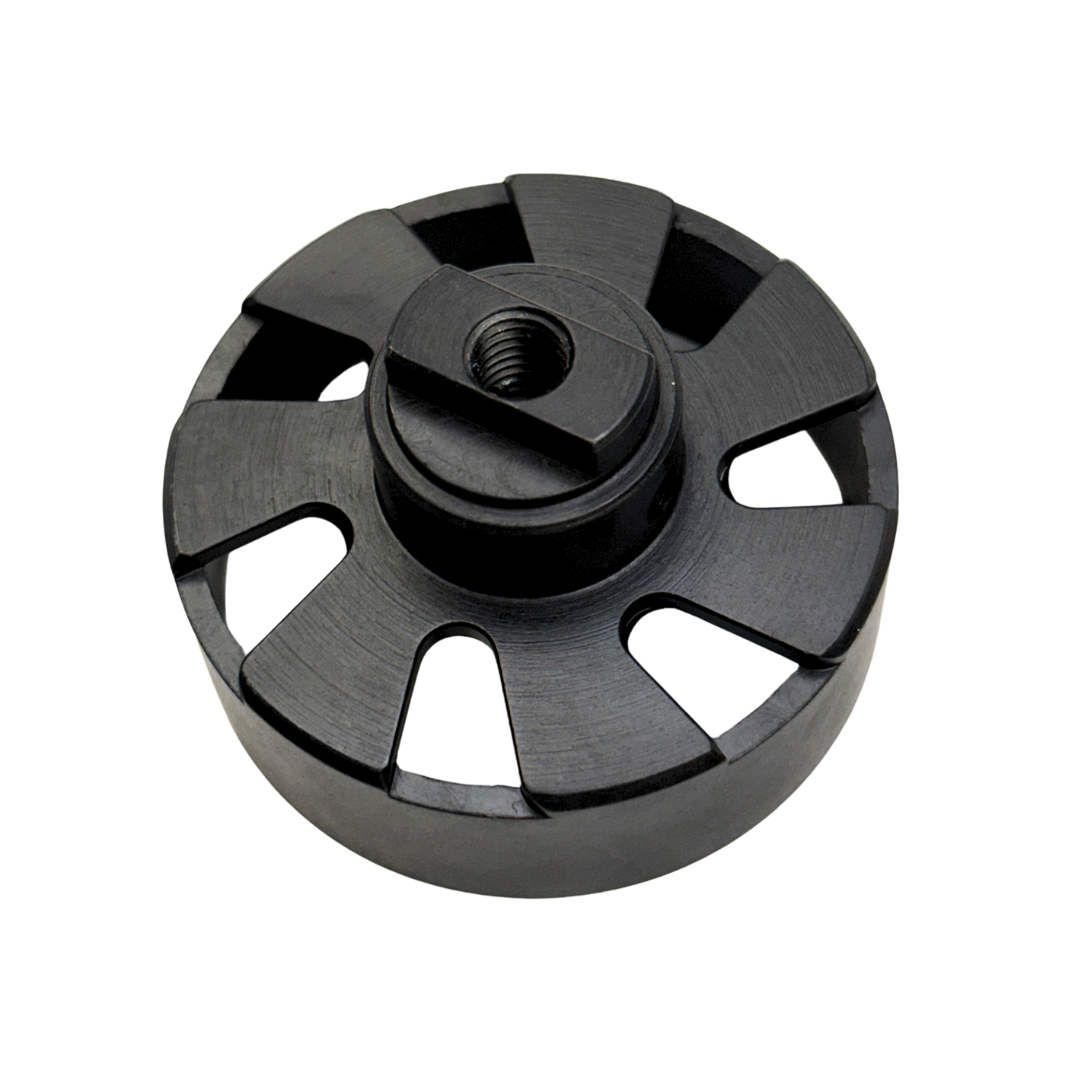 Black metal clutch bell on a white background
