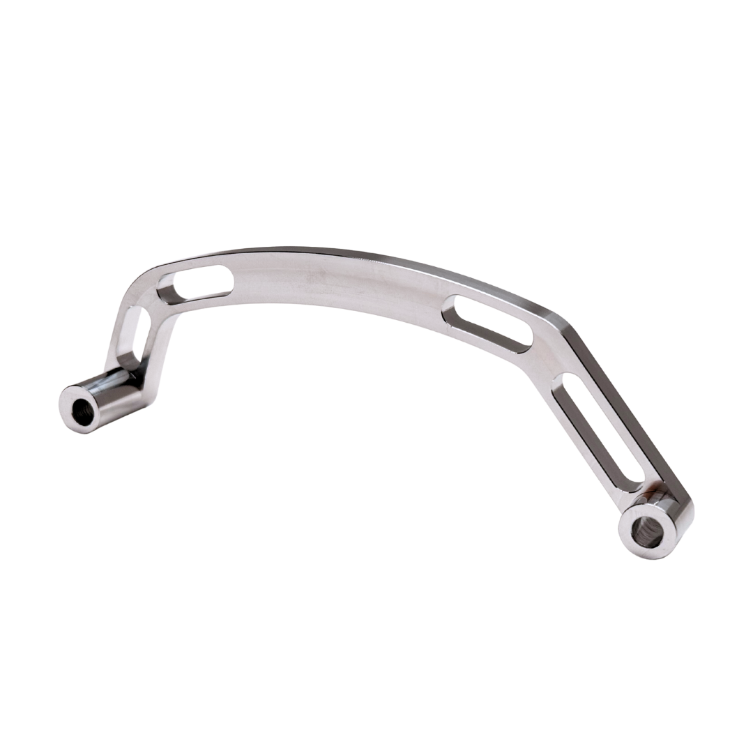 Metallic curved bracket on a white background
