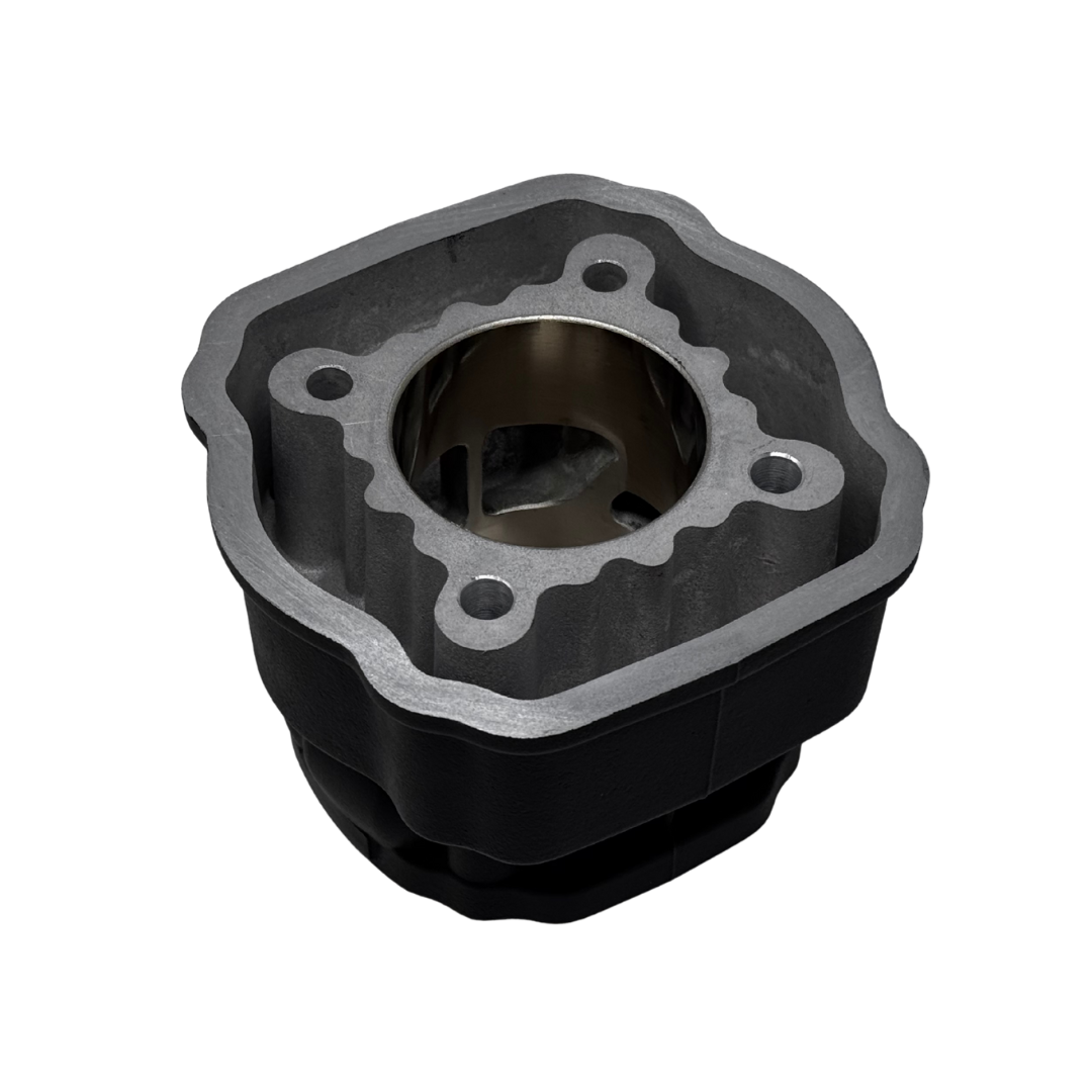 Black mechanical component on a white background