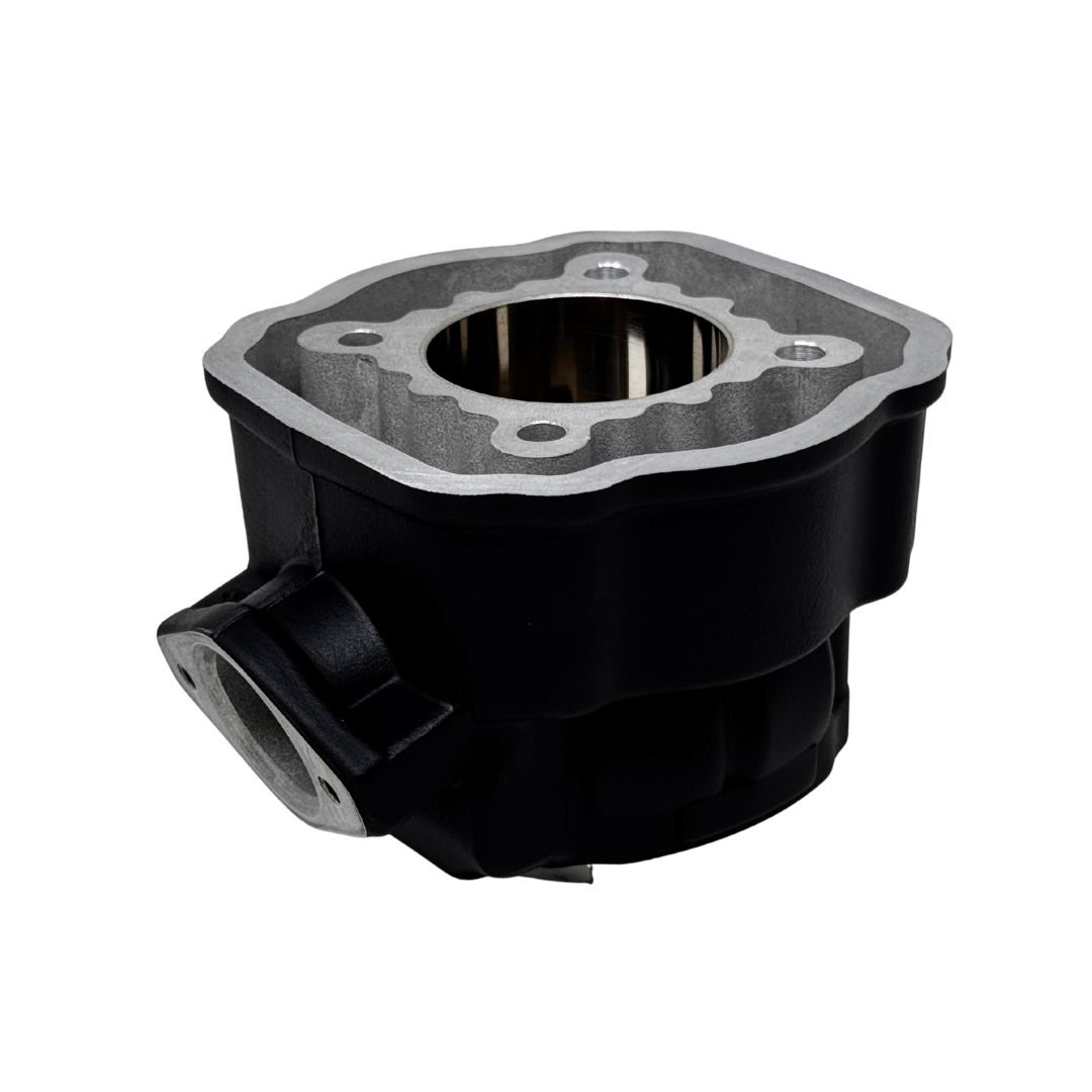 Black cylinder engine component on a white background