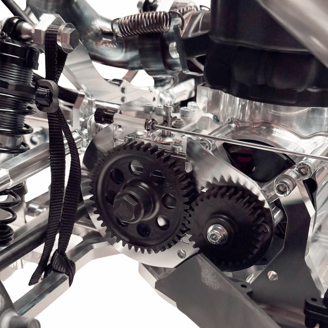 Close-up of mechanical gears and components on a blue background