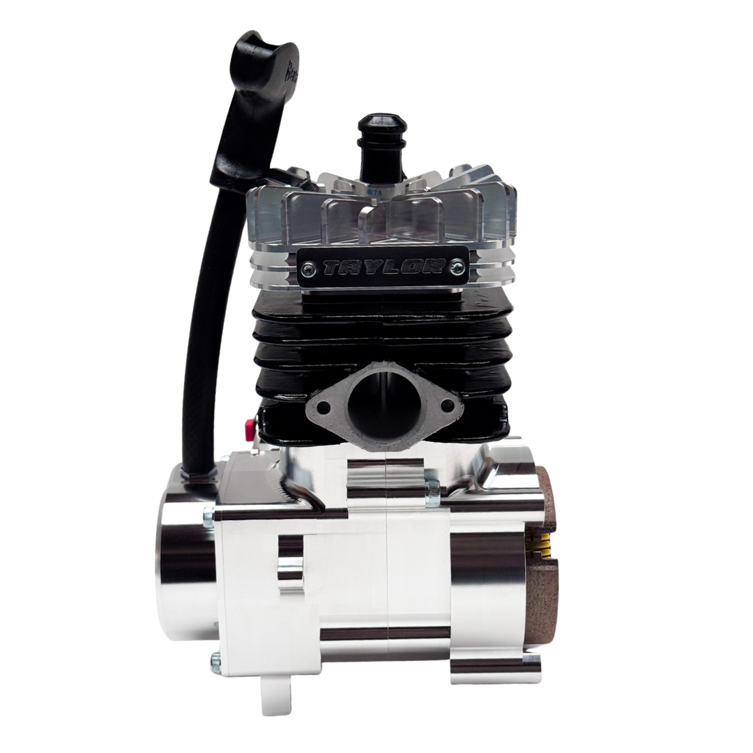 Engine block with visible branding on a white background