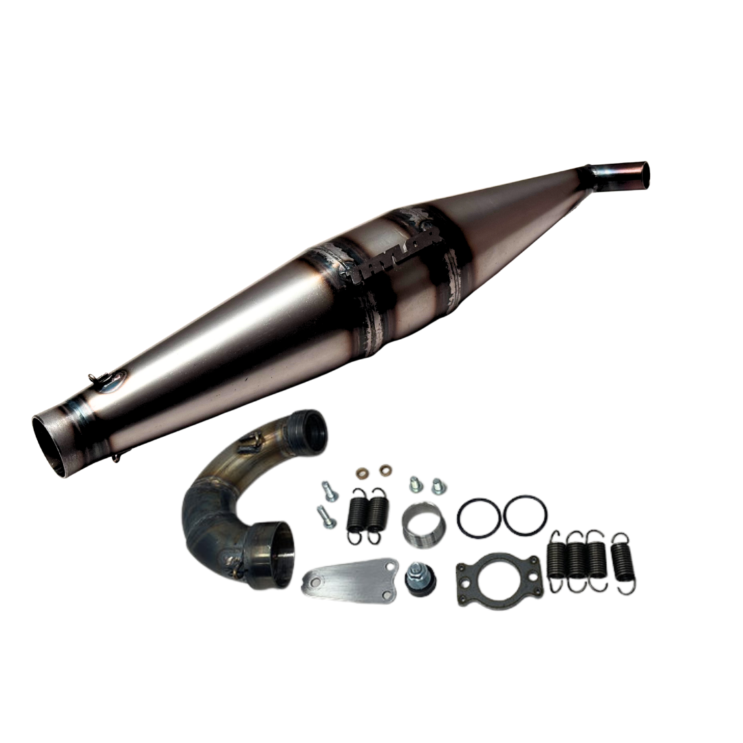 Taylor RC Vesla Big Block side exhaust pipe with manifold, springs, gasket, O-rings, and mounting hardware