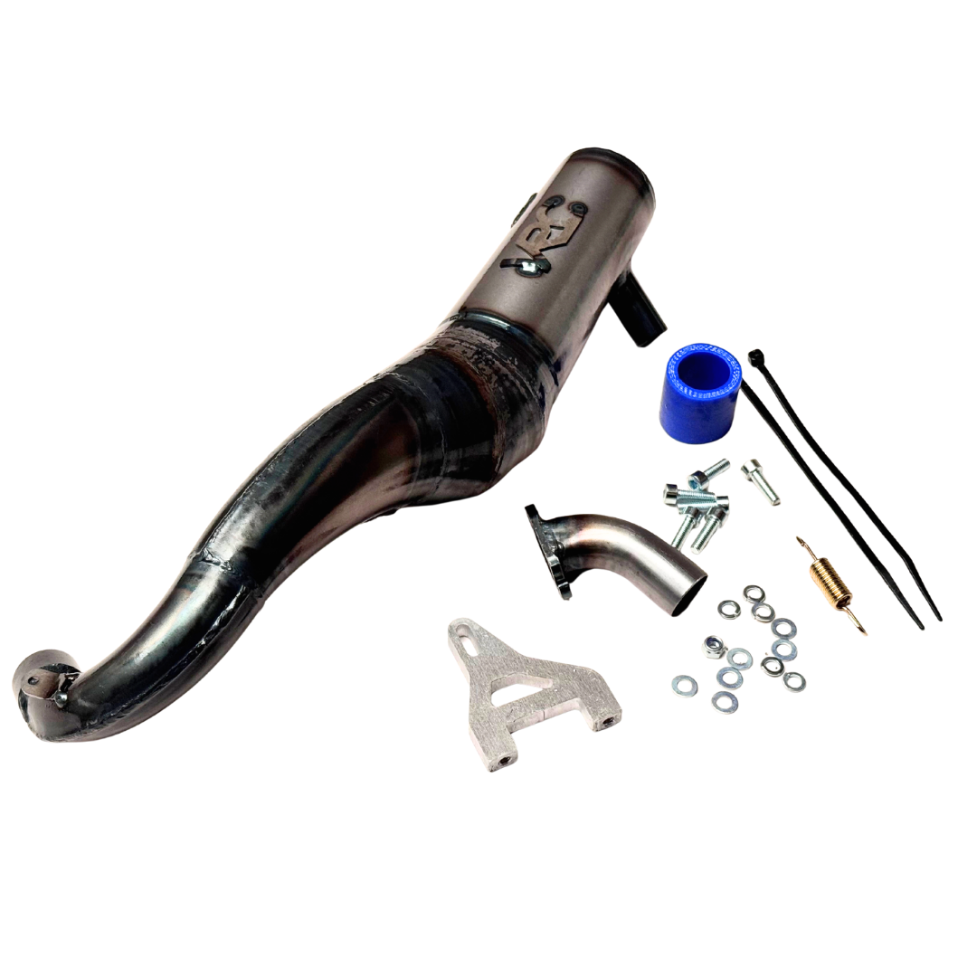 Taylor RC Victory PRO Baja 5B side mount exhaust pipe, silenced version, with manifold, silicone coupler, spring, and mounting hardware