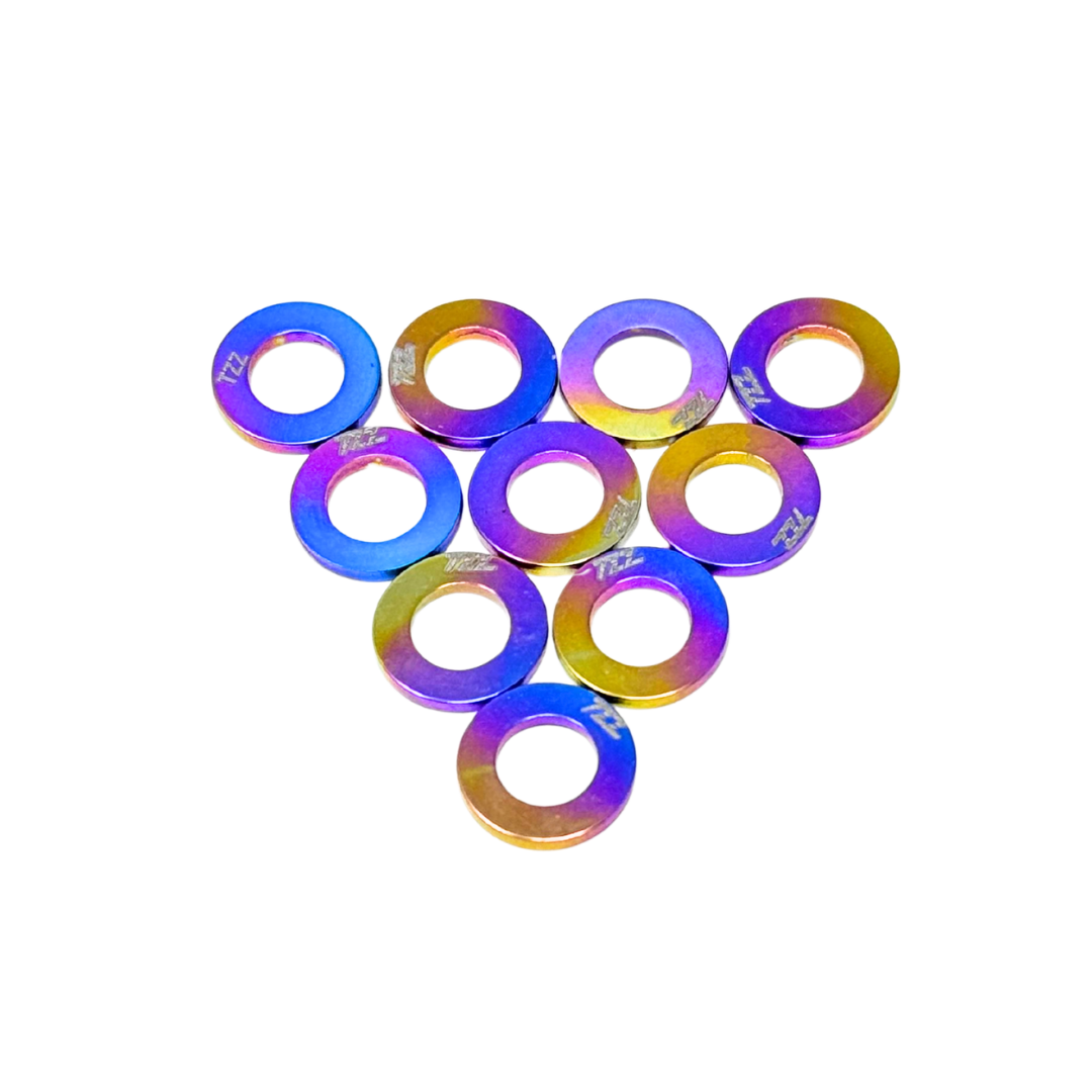 Set of multicolored washers on a white background