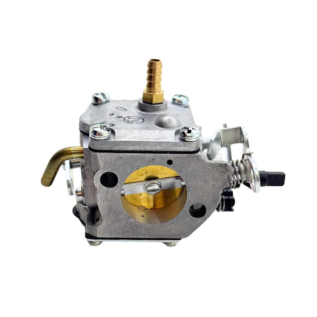Metal carburetor on a white background