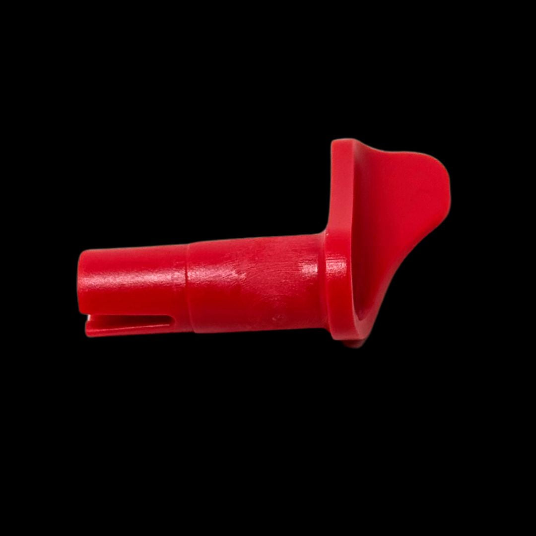 A red Walbro carb choke lever on a black background.