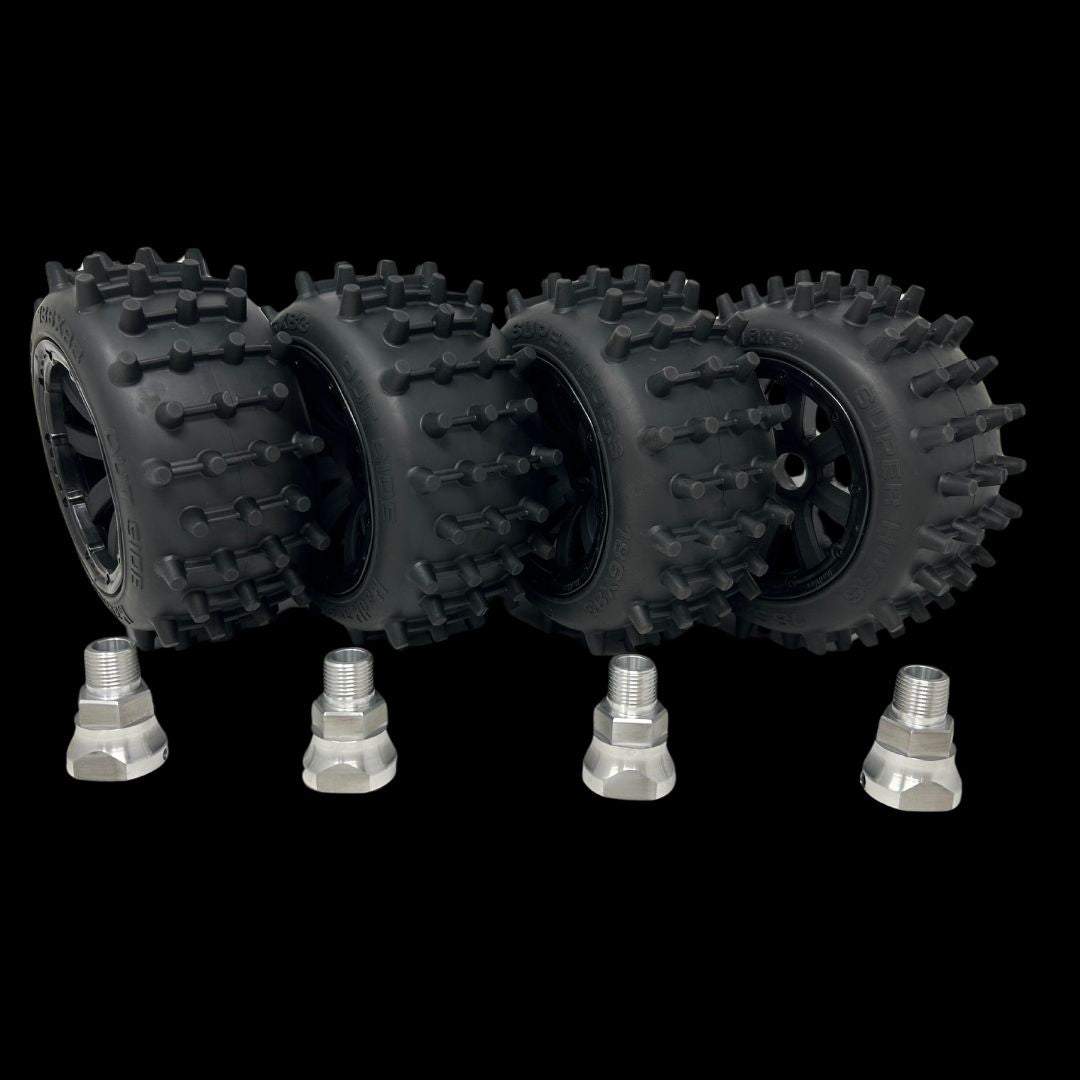 MadMax Super Hog Truck 186mm Spike Wheel/Tyre Set (4) with adaptors