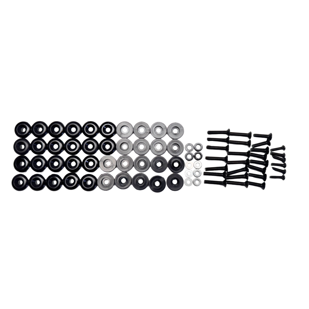 Set of screws and washers on a white background